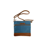 A blue and brown Ellis River Crossbody Bag by Rogue Industries.