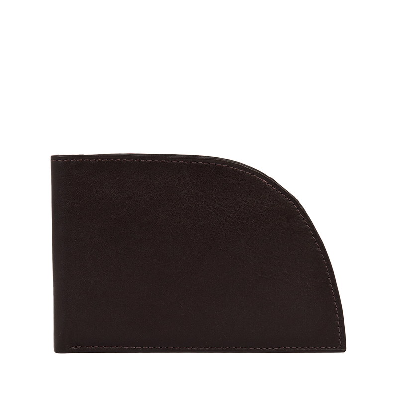 A Rogue Industries black Napa leather wallet with RFID protection and a curved corner.