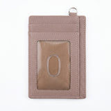 Pebbled Leather Card Case in taupe color - front side with plastic ID slot and one card slot