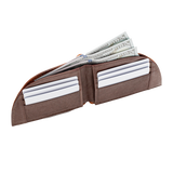A Rogue Industries American Bison Leather Front Pocket Wallet with money in it.