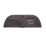 A black, RFID-blocking Rogue Industries American Bison Leather Front Pocket Wallet with a clip.