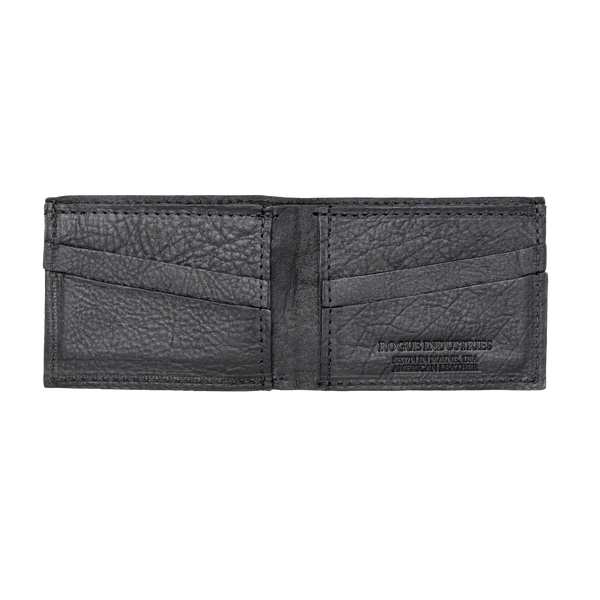 A black Rogue Industries Heritage Wallet in Bison Leather on a white background.
