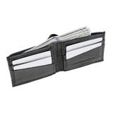 A black Rogue Industries Heritage Wallet in Bison Leather with two credit cards in it.