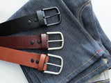Three Rogue Industries Baxter Leather Belts - 1.5" Wide on a pair of jeans.