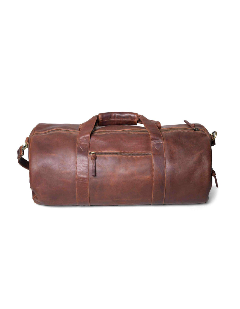 An imported Seal Cove leather duffle bag by Rogue Industries on a white background.