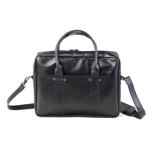 The black Rogue Industries Katahdin Leather Briefcase with a removable strap is on a white background.