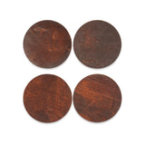 Four brown Rogue Industries Moose Leather Coasters on a white background.