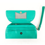 RFID Blocking Clutch - Rogue Industries - Ostrich Print Teal Open