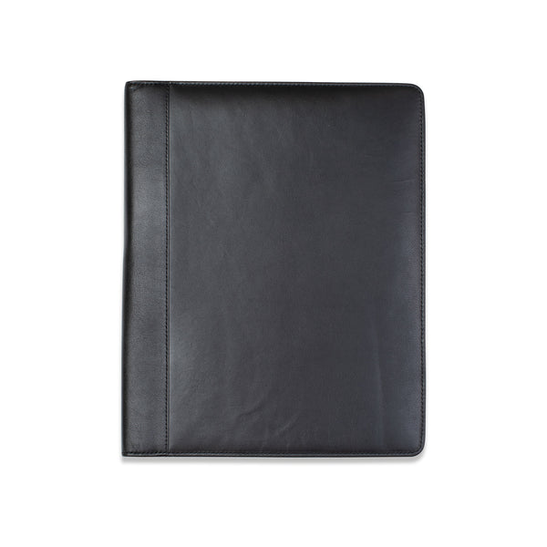 A Rogue Industries black leather portfolio on a white background, featuring business card pockets for office organizational needs.