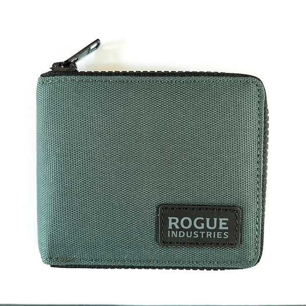 The Rogue Industries Nylon Zip Around Wallet, featuring RFID blocking, is shown on a white surface.