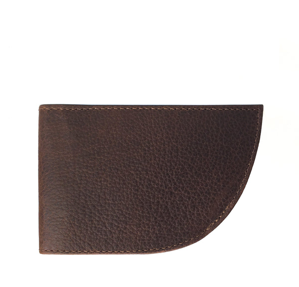 A Rogue Industries Nantucket Front Pocket Wallet made of top-grain leather in brown on a white background.