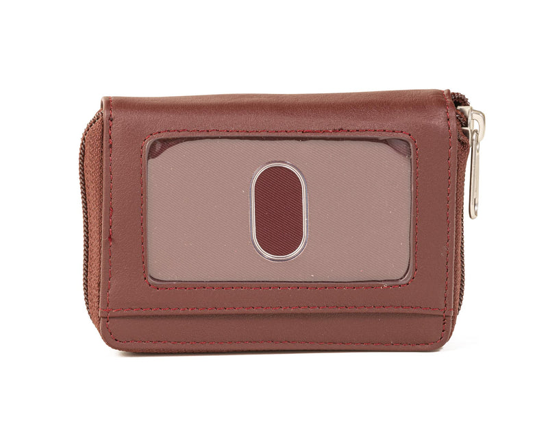 A Rogue Industries Accordion Zip Wallet - RFID Blocking with burgundy leather and a zipper.