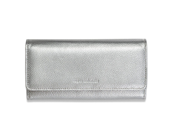 A Rogue Industries Cambridge Clutch with Slim Card Case clutch with a button and RFID blocking.