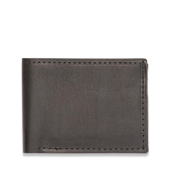A black genuine cowhide leather Heritage Wallet with stitching, made in USA from Rogue Industries.
