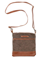A brown and tan Ellis River Crossbody Bag by Rogue Industries.