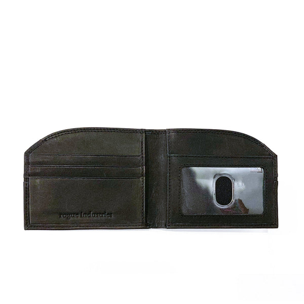 A black Rogue Industries Tailored Front Pocket Wallet with a credit card holder.