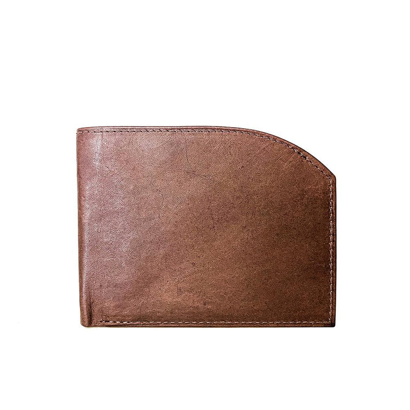 A genuine leather, brown Tailored Front Pocket Wallet by Rogue Industries on a white background.