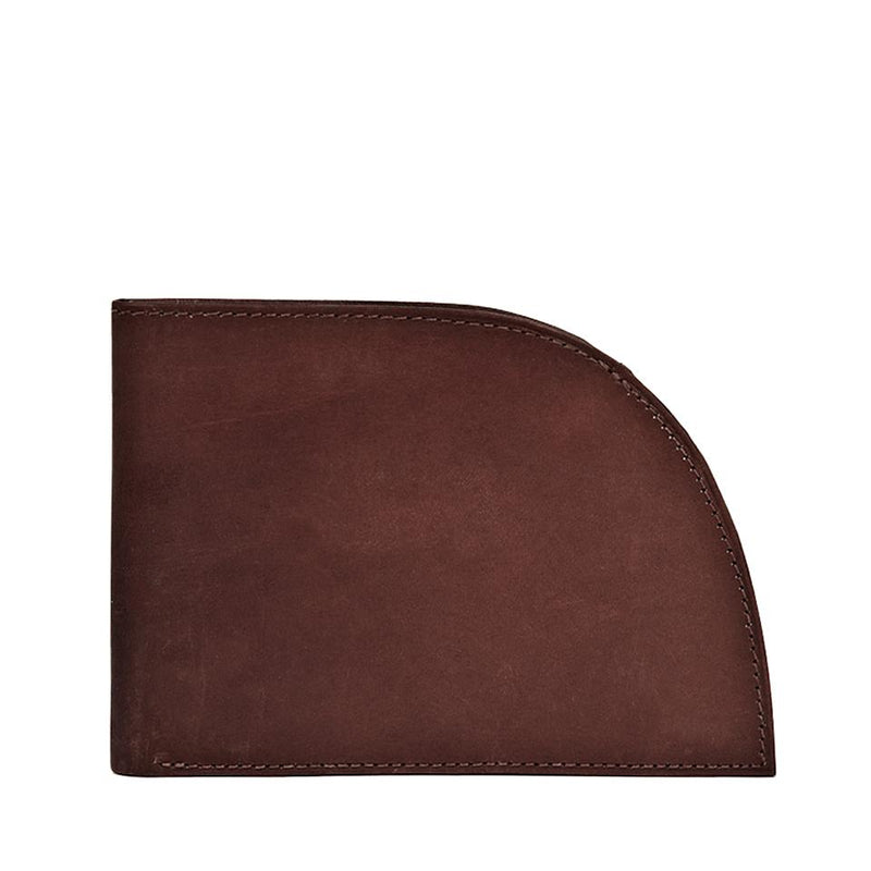 A Rogue Industries International Traveler 4 Front Pocket Wallet in brown leather with RFID-blocking stitching.