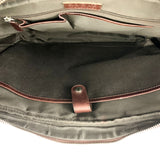 The inside of a Rogue Industries West End Slim Leather Laptop Bag.