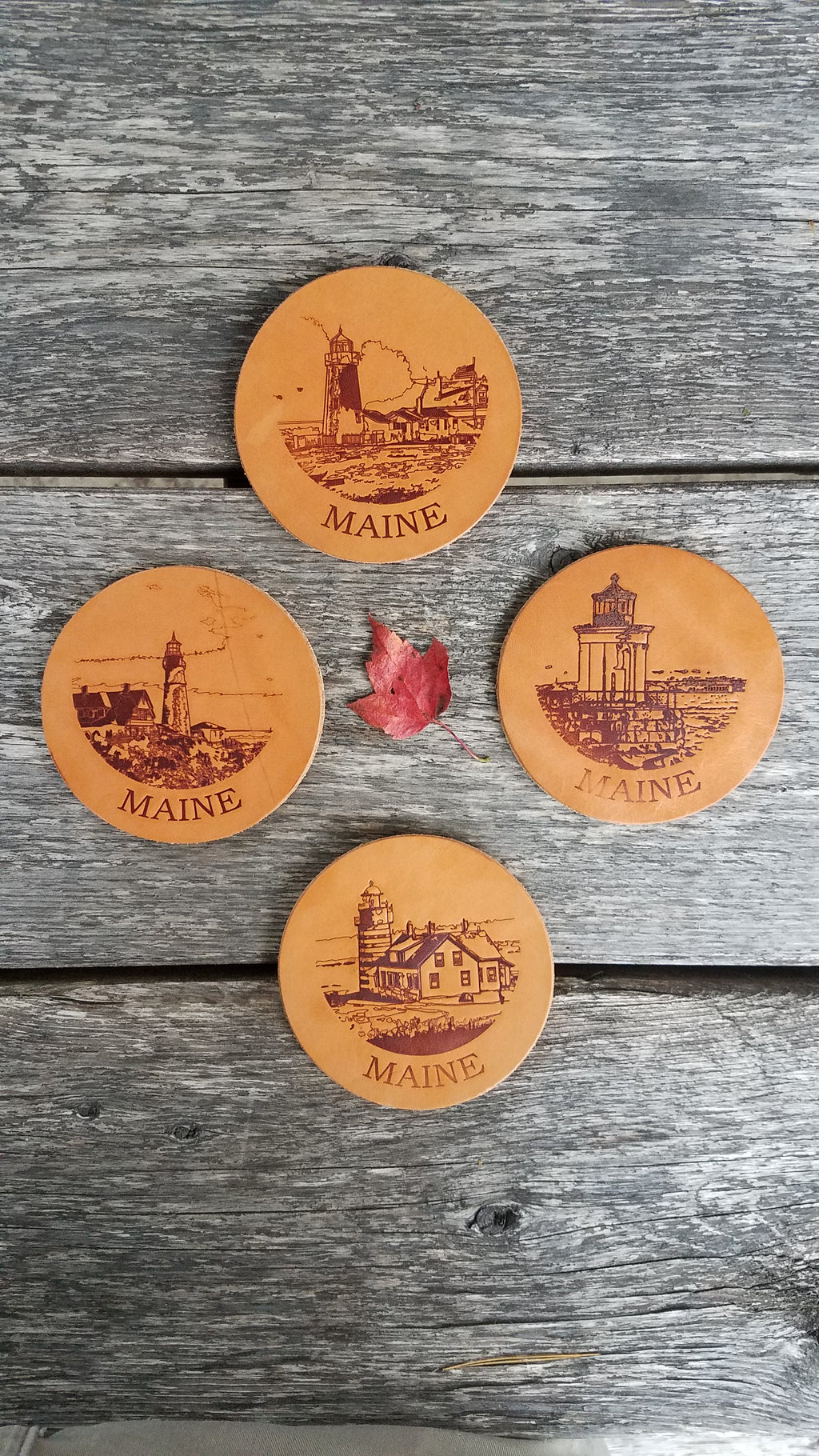 Leather Coasters Maine Lighthouses Embossing