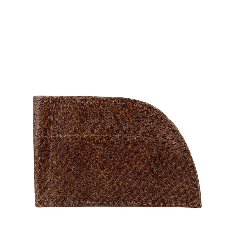Brown textured Rogue Front Pocket Wallet in Salmon Leather on a white background by Rogue Industries.