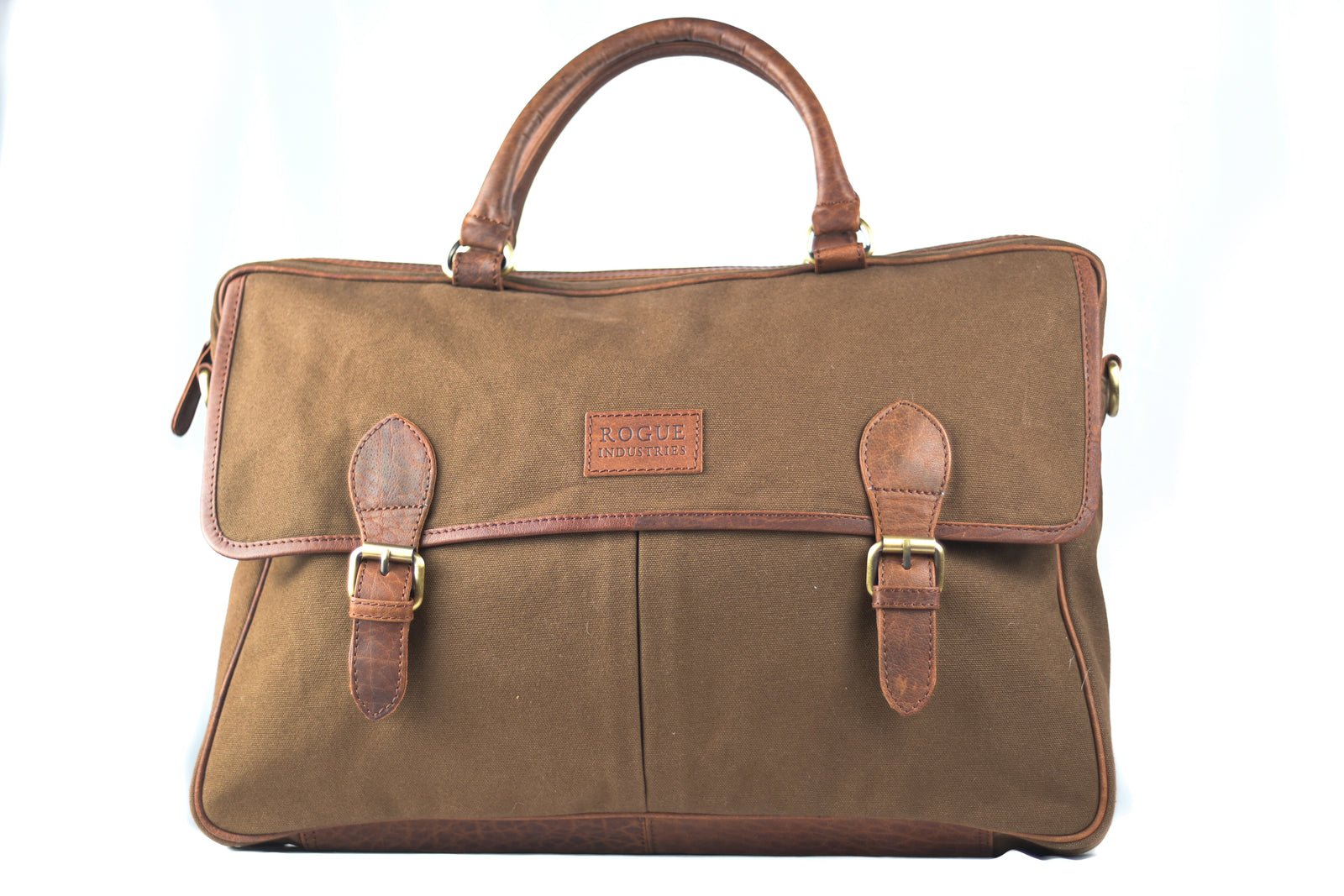 Waxed Canvas Black Messenger Bag, Top Grain Leather, Multiple Pockets, Adjustable Strap, Rogue Industries