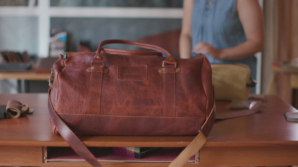 Boston Navy Blue Leather Travel Bag