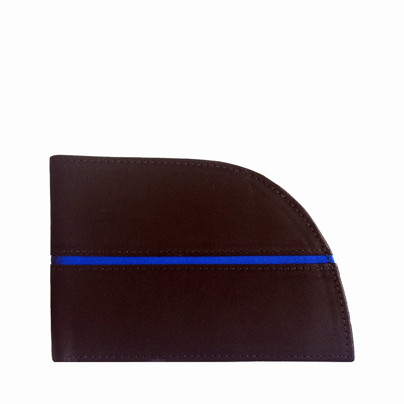 A brown Rogue Industries genuine leather wallet with a Blue Line Front Pocket Wallet.