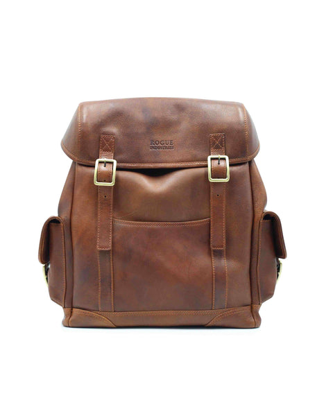 Mushland Leather Cognac Backpack 2 Zipper Front Drawsting Buckle Closure 15x15\