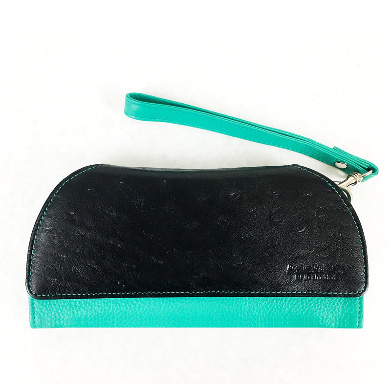RFID Blocking Clutch - Rogue Industries - Ostrich Print Teal Front