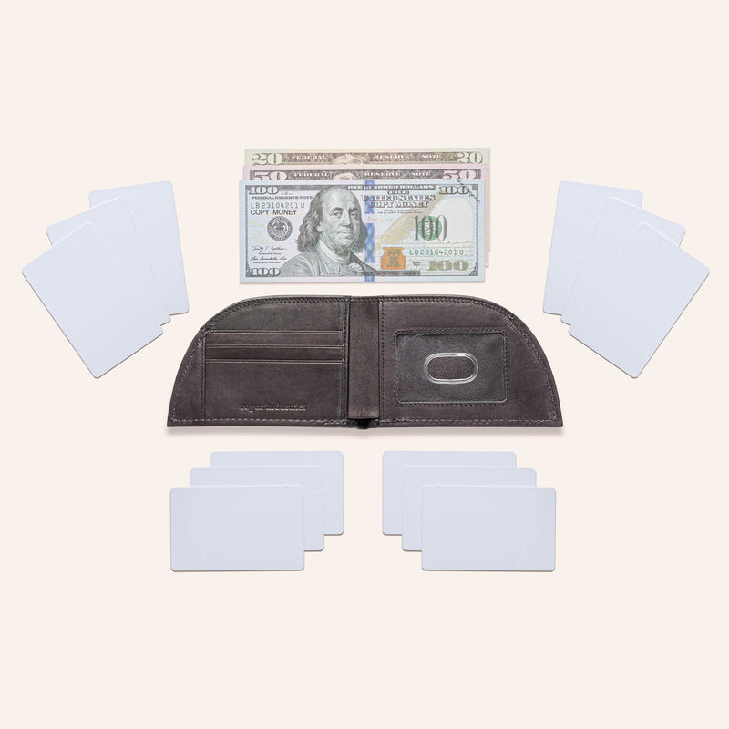 Rogue Front Pocket Wallet in American Bison Leather - Black - flay lay with three slots