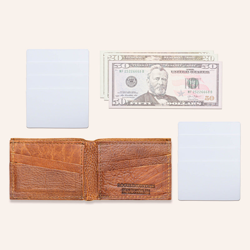 American Bison Leather Wallet - Rogue Industries - Brown Flat Lay