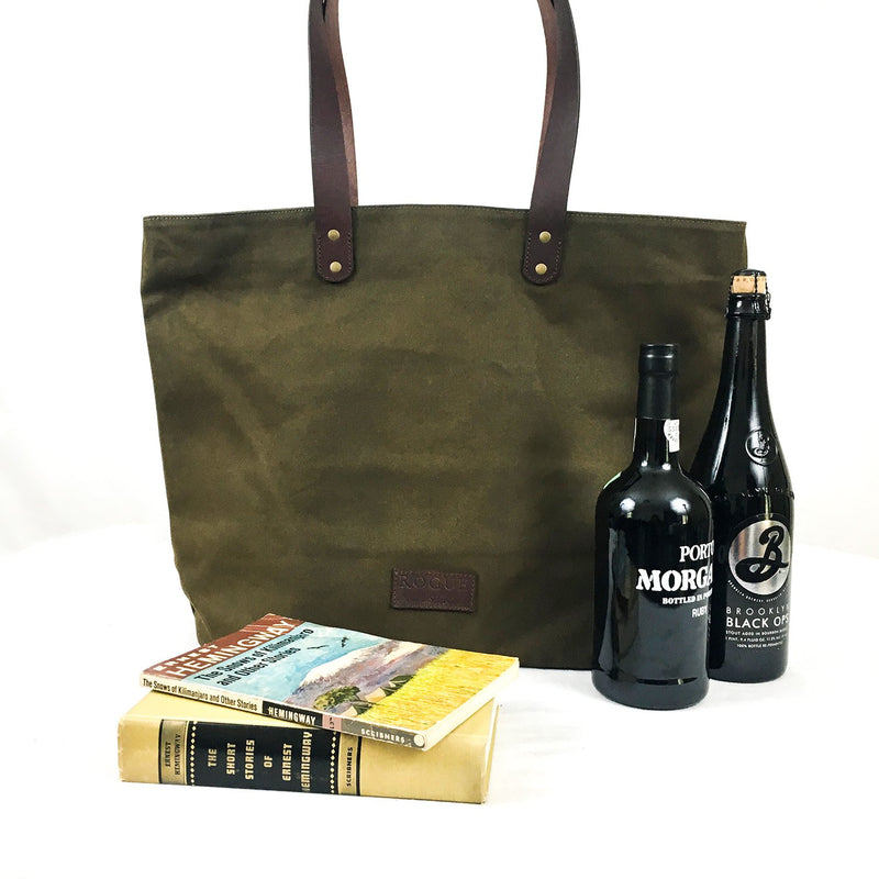 Waxed Canvas and Leather Tote from Rogue Industries - Green 5